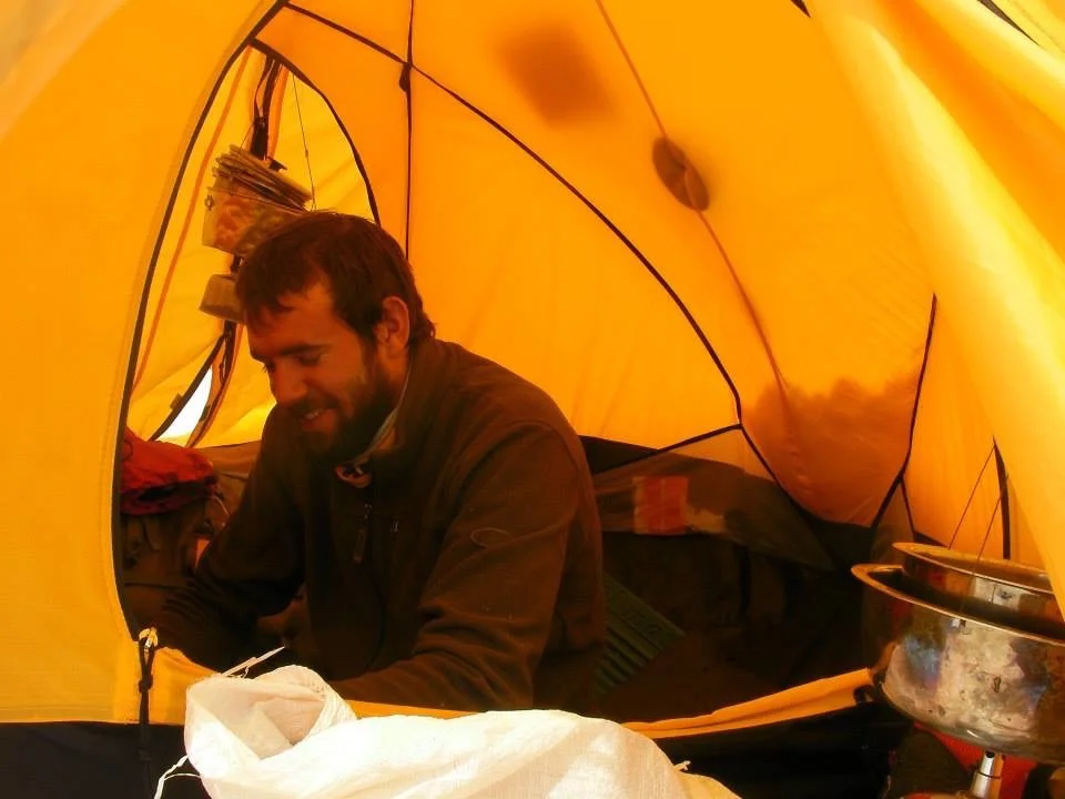 Alan Mallory in tent